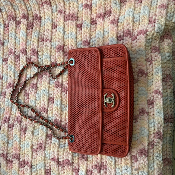 CHANEL Handbags - Chanel Red Perforated Leather Shoulder Bag